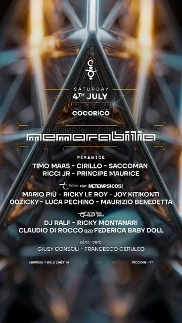 MEMORABILIA @ Cocoricò - 4 Luglio 2026